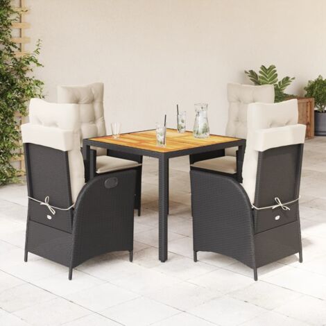 Ensemble de Jardin 5 Places avec Coussins Table 90x90cm en Acacia et Chaises Réglables Noir Résine Tressée (1/5)
