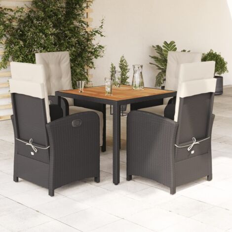 Ensemble de Jardin 5 Pièces Noir avec Coussins - 4 Fauteuils Relax Réglables et Table en Résine Tressée et Acacia - Salon de Jardin 90x90 cm - Mobilier d'Extérieur Confortable (1/5)