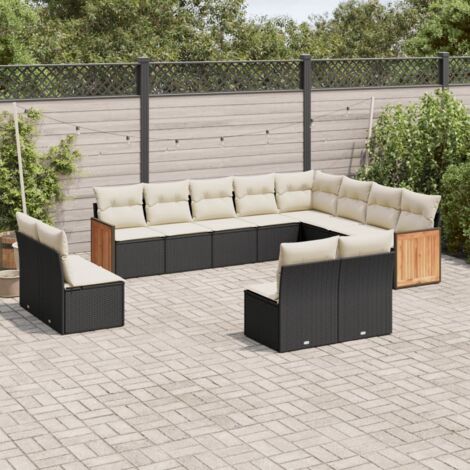 Ensemble Salon Jardin 12 Pièces Noir Résine Tressée avec Coussins - Canapé d'Extérieur Modulable, Mobilier Terrasse, Matière Durable et Facile d'Entretien (1/5)