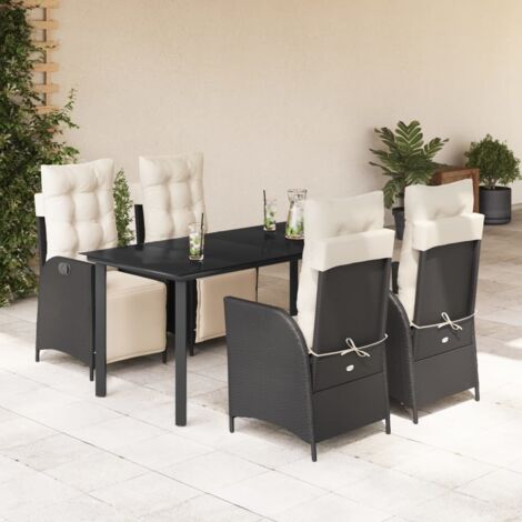 Ensemble de Jardin 5 pièces Noir Résine Tressée - Table et 4 Fauteuils Bascule avec Coussins (1/5)