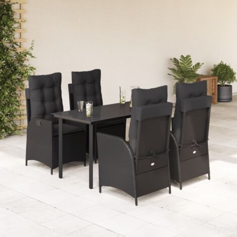 Ensemble de Jardin 5 Pièces Noir Résine Tressée - Table et Chaises avec Coussins (1/5)