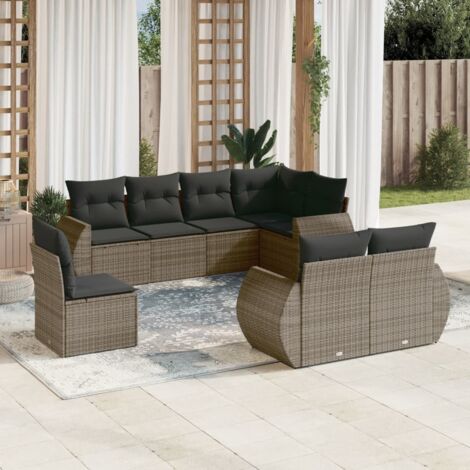 Ensemble canapé salon jardin 8 places gris résine tressée avec coussins confortables amovibles et lavables (1/5)