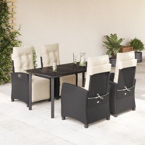 Ensemble de Jardin 5 Pièces Noir Résine Tressée avec Coussins - Table et 4 Chaises - Verre Trempé (1/5)