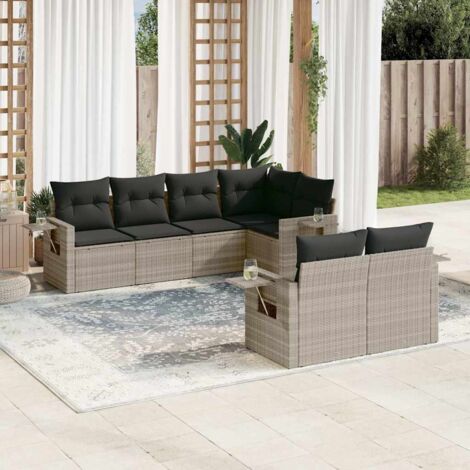 Salon de Jardin Modulaire en Résine Tressée 7 Pièces Gris Clair, Ensemble Canapé d'Extérieur avec Coussins Amovibles et Tables d'Appoint (1/5)