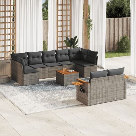Salon de jardin modulaire 10 places gris en résine tressée avec rangement (1/3)