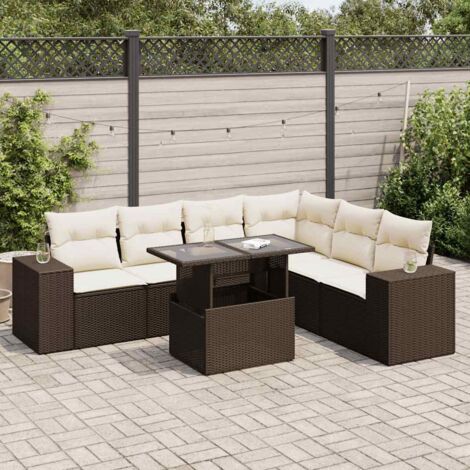 Salon de jardin modulaire en résine tressée marron avec coussins 7 pièces et table réglable (1/5)