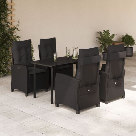 Ensemble de Jardin en Résine Tressée Noir 5 pièces avec Coussins - Table 140 cm et Chaises Inclinables (1/5)