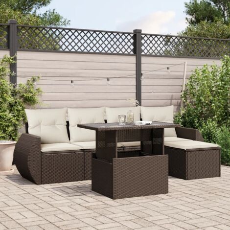Salon de jardin en résine tressée marron, canapé modulaire avec coussins amovibles, table ajustable, 6 pièces, ensemble de patio (1/5)
