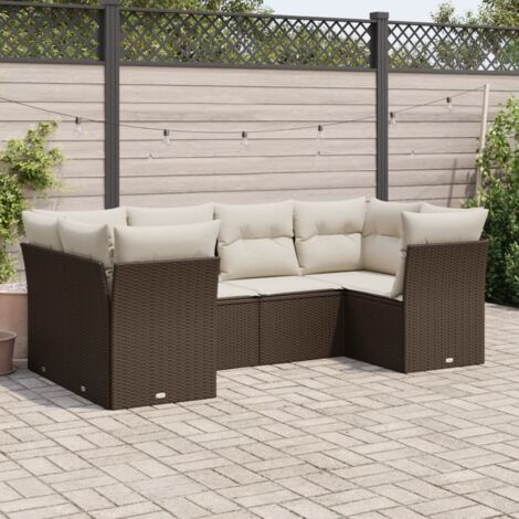 Ensemble salon de jardin en résine tressée marron avec 6 coussins (1/3)