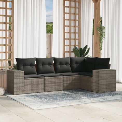 Ensemble de Jardin Modulable 5 Places en Résine Tressée Gris avec Coussins Détachables - Canapé d'Angle et Sièges Centraux (1/5)