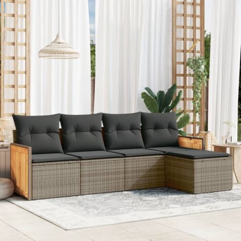 Ensemble de Jardin Modulable 5 Pièces Gris - Salon Résine Tressée avec Coussins Amovibles (1/5)