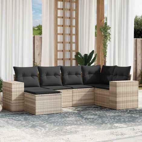Ensemble de Salon de Jardin Modulaire 6 Places en Résine Tressée Gris Clair avec Coussins Détachables (1/5)