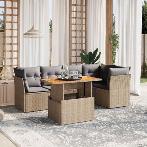 Salon de Jardin 5 pièces en Résine Tressée avec Coussins Amovibles, Table Réglable, Gris Beige, Meuble d'Extérieur Modulable (1/3)
