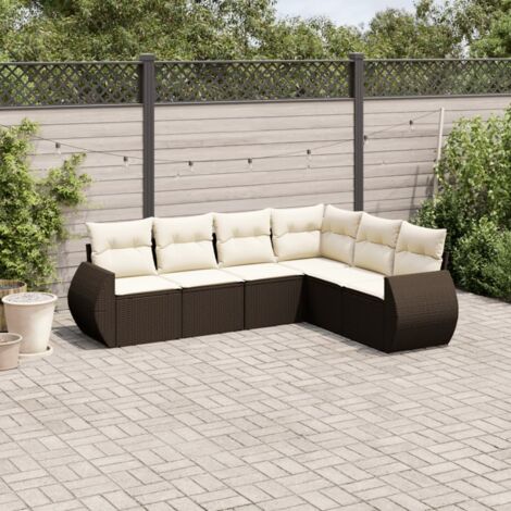 Ensemble modulaire de salon de jardin en résine tressée marron 6 places avec 6 coussins et rangement (1/3)