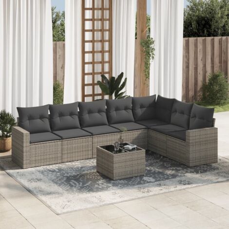 Ensemble Salon de Jardin Modulaire 8 Places, Résine Tressée Gris, Table Verre Trempé, Coussins Amovibles Lavables, Design Moderne (1/3)