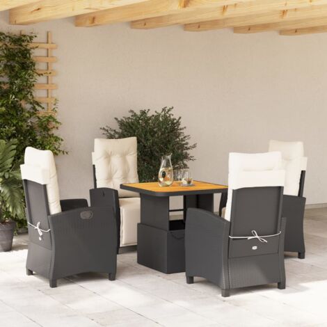 Ensemble Jardin 5 Pièces Noir Résine Tressée avec Coussins - 4 Fauteuils Inclinables et Table Relevable 110x110 cm (1/5)