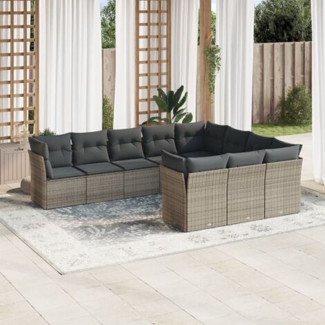 Salon de Jardin Gris avec 10 Sièges et 24 Coussins - Ensemble Modulaire en Résine Tressée [6 Central + 4 Angle, Dimensions 55-62 cm, Couleur Gris, Charge 110 kg/ Siège] (1/3)