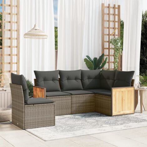 Ensemble de jardin 5 pièces en résine tressée grise avec coussins - Salon modulaire pour terrasse (1/5)