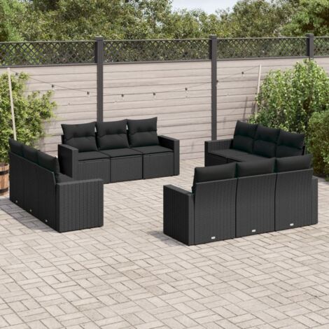 Set de Jardin Modulable en Résine Tressée 12 Pièces Noir - Canapé et Sièges avec Coussins et Rangement (1/3)