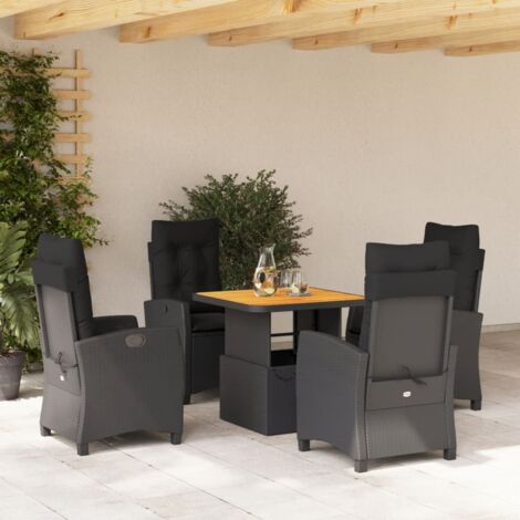 Ensemble de Jardin 5 Pièces Noir - Table Relevable 80x80 cm et Chaises Inclinables en Résine Tressée avec Coussins (1/5)