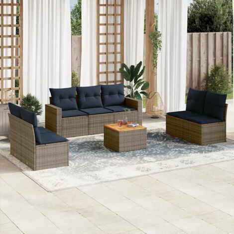 Ensemble de jardin modulaire 8 pièces avec rangement gris polyrotin et table acacia (1/5)