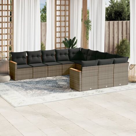 Canapé 11 Pièces Résine Tressée Gris - Salon de Jardin Modulaire avec Coussins et Stockage (1/5)
