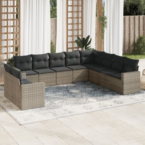 Ensemble de salon de jardin modulaire 10 places en résine tressée gris avec coussins et rangement (1/3)
