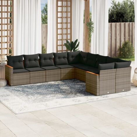 Ensemble Salon de Jardin 10 Pièces Gris Résine Tressée avec Coussins Modulable [Fauteuils d'Angle et Centraux + Canapés] (1/5)