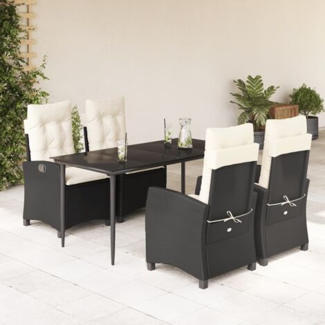 Ensemble de Jardin 5 pièces Noir Résine Tressée avec Coussins et Table en Verre 160x80 cm (1/5)