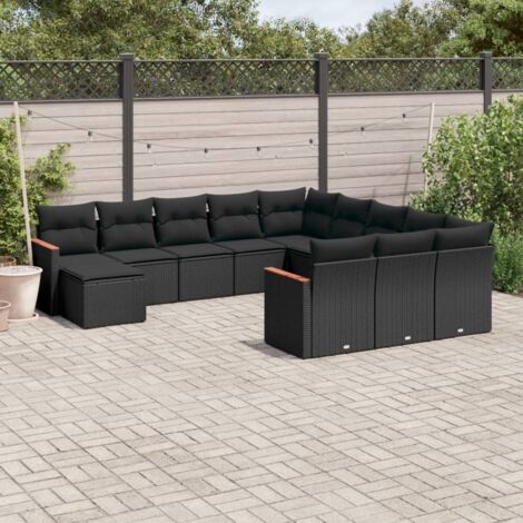 Set de Salon Jardin Modulaire 12 Places Noir Résine Tressée avec Coussins Lavables (1/3)