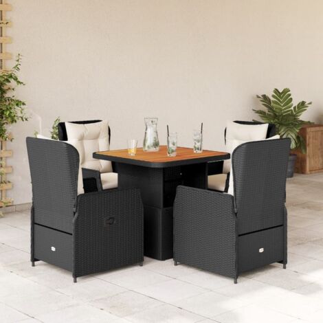 Ensemble de Jardin 5 pièces Noir Résine Tressée avec Table Acacia et Coussins Détachables (1/5)