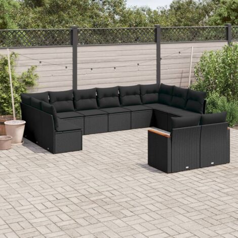 Ensemble de salon de jardin 12 places en résine tressée noire avec coussins amovibles et rangement intégré (1/5)