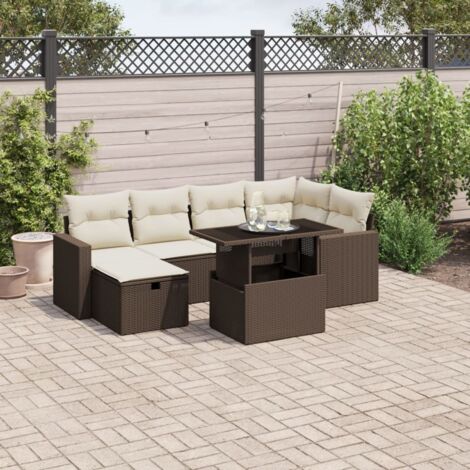 [Ensemble Salon Jardin] [Sans Marque] 7 Pièces Résine Tressée Marron - Table Réglable, Modulaire (1/5)