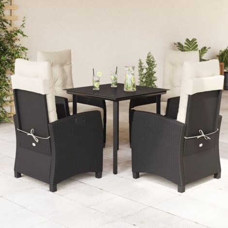 Ensemble de Jardin 5 Pièces en Résine Tressée Noir avec Coussins Crème - Table et Chaises inclinables (1/5)
