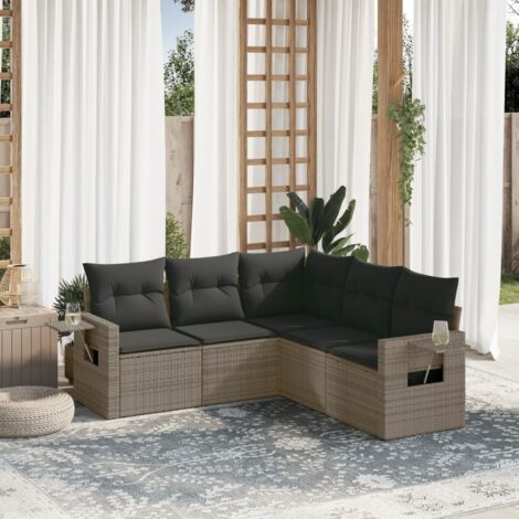 Ensemble Salon Jardin 5 places gris résine tressée rangement et table (1/3)