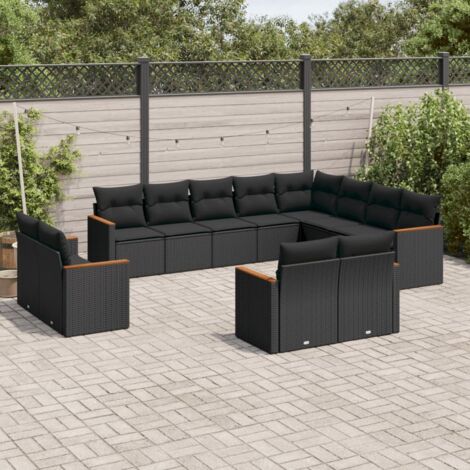 Salon de Jardin 12 Places en Résine Tressée Noir avec Coussins, Modulable et avec Espace de Rangement (1/3)