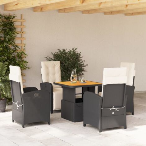Ensemble de Jardin 4 Chaises + Table Pliable en Résine Tressée Noire avec Coussins Lavables 5 Pièces (1/5)
