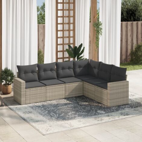 Ensemble de salon de jardin modulaire 6 places en résine tressée gris clair avec coussins lavables (1/3)