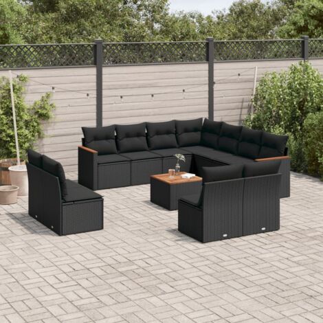 Ensemble Jardin 12 Places Noir Résine Tressée - Salon Modulaire avec Table Acacia et Coussins Lavables, Mobilier Extérieur Durable (1/5)