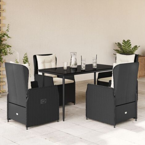 Ensemble de Jardin 5 Pièces en Résine Tressée Noir avec Coussins et Table en Verre Trempé 140x70 cm (1/5)