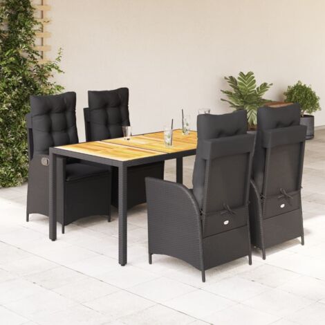 Ensemble de Jardin 5 Places, Table et Chaises Basculantes en Résine Tressée Noir avec Coussins (1/5)