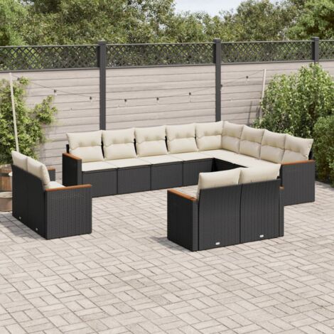 Ensemble Jardin 12 places Canapé Noir Résine Tressée Modulable avec Coussins et Rangement (1/3)