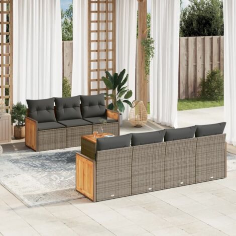 Canapé de Jardin 8 Places Gris Résine Tressée avec Coussins Amovibles, Ensemble Modulaire Incluant 4 Fauteuils, 3 Sièges et Table en Acacia Design Contemporain pour Terrasse, Balcon ou Patio Matéria (1/5)