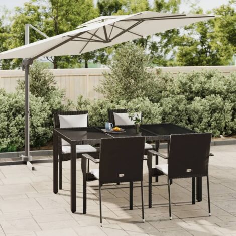 Ensemble de Jardin 5 Pièces Noir en Résine Tressée avec Table Verre Trempé et 4 Chaises Confortables (1/5)
