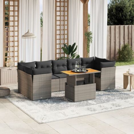 Ensemble Salon de Jardin 8 Places en Résine Tressée Gris avec Table Réglable et Coussins Déhoussables – Canapé d'Angle et Central Modulaire (1/3)