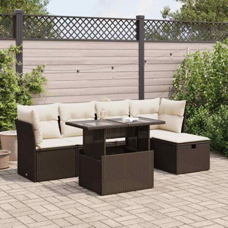 Ensemble salon de jardin 6 pièces résine tressée marron avec table réglable et rangements (1/5)