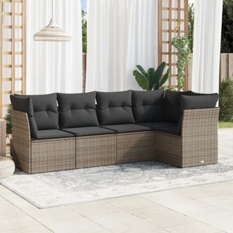 Salon de jardin en résine tressée gris 5 places avec coussins et rangement intégré (1/3)