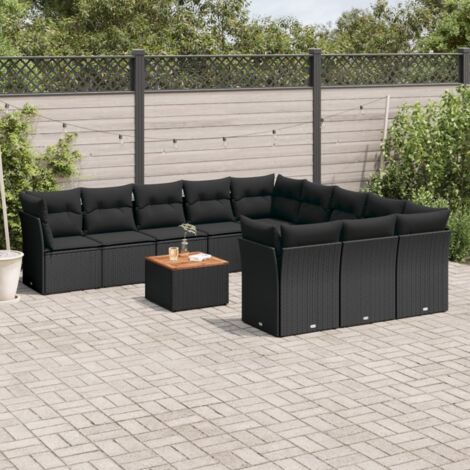 Ensemble de Jardin 12 Pièces avec Coussins Noir Résine Tressée, Salon Modulable et Meuble de Rangement (1/5)