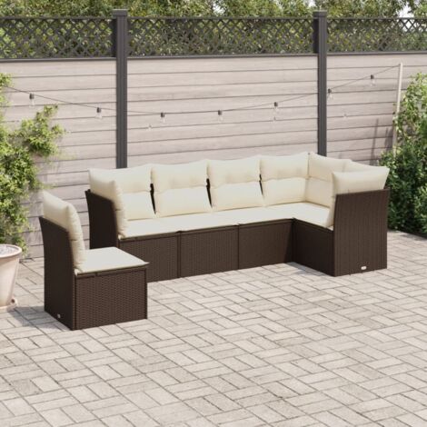 Canapé de Jardin Modulaire 7 Places avec Coussins, Résine Tressée Marron et Verre Trempé (1/3)