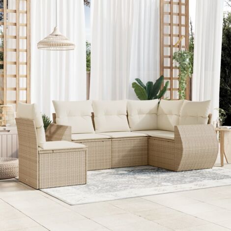 Salon de Jardin en Résine Tressée avec Coussins 5 pcs Beige - Ensemble modulaire 5 places avec rangement et housses lavables (1/3)